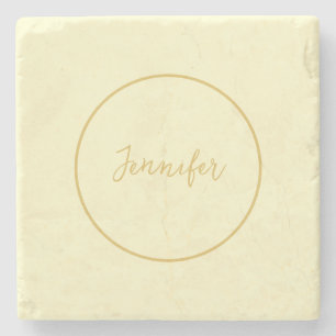 Moderne Farbkalligraphie aus Gold und Creme Schlic Steinuntersetzer