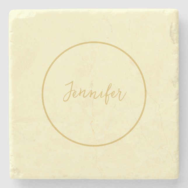 Moderne Farbkalligraphie aus Gold und Creme Schlic Steinuntersetzer (Vorderseite)