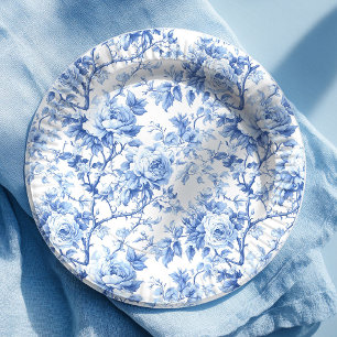 Moderne Farmhaus Blaue Französische Toile Rosen Fl Pappteller