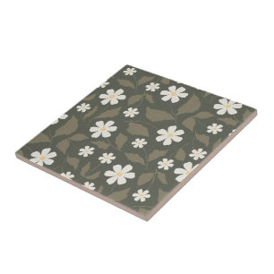 Moderne Farmhouse-Margerite Dunkle Olive-Sage-Flor Fliese