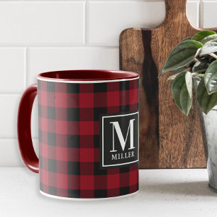 Moderne Farmhouse-Rot Buffalo Karo Monogramm Tasse