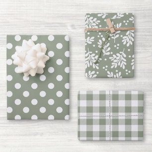 Moderne Farmhouse-Salbei-Grün-Weihnachtsgeschenk Geschenkpapier Set