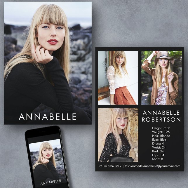 Moderne Fashion Modellierung 4 Foto Modell Comp Ca Einladung (Customize to change background color, text size or text style. Available for prints and download.)