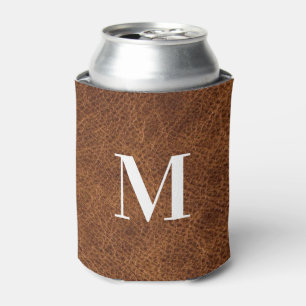 Moderne Faux-Braunleder-Monogramm Dosenkühler