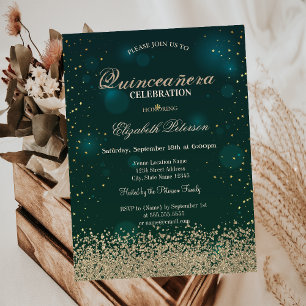 Moderne Faux-Gold-Diamanten Grüne Quinceañera Einladung