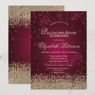 Moderne Faux-Gold-Diamanten-Konfetti rote Quinceañ Einladung