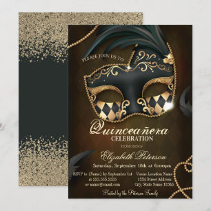 Moderne Faux-Gold-Diamanten Masquerade Quinceañera Einladung