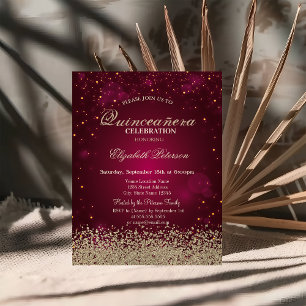 Moderne Faux-Gold-Diamanten Rote Quinceañera Einladung