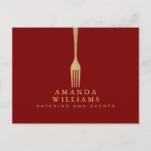 Moderne Faux-Gold-Gabel Catering-Logo auf Rot Postkarte