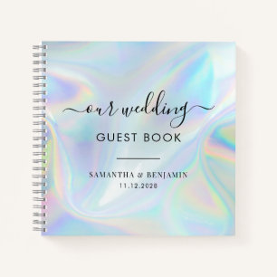 Moderne Faux Holographie Script Mariage Livre d'or