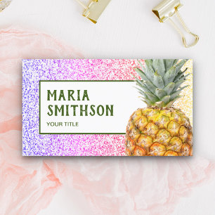 Moderne Faux-Regenbogen-Glitter-Tropische-Ananas Visitenkarte