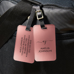 Moderne Faux-Roségold-Schrift Monogramm Personalis Gepäckanhänger