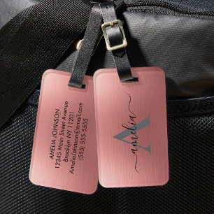 Moderne Faux-Roségold-Schrift Monogramm Personalis Gepäckanhänger