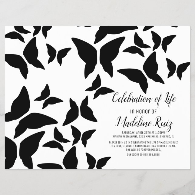 Moderne Feier des Lebens Schmetterlinge Schwarzer  Flyer (Vorne)