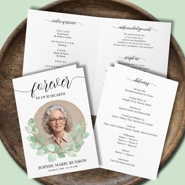 Moderne Feier zum Foto der Beerdigung geflochten Programm (Modern Celebration of Life photo funeral folded Order of Service programs)