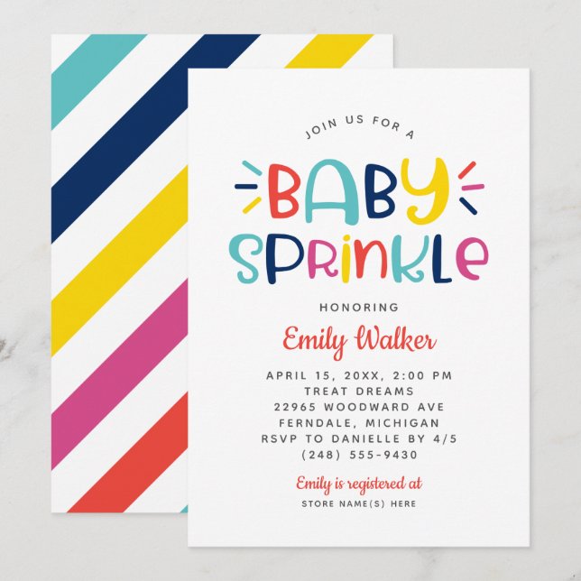 Moderne, feine Farben Baby Sprinkle Dusche Einladung (Vorne/Hinten)