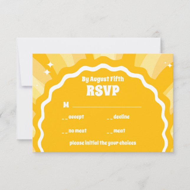 Moderne, feine, gelbe Wavy Arch Wedding RSVP Karte (Vorderseite)