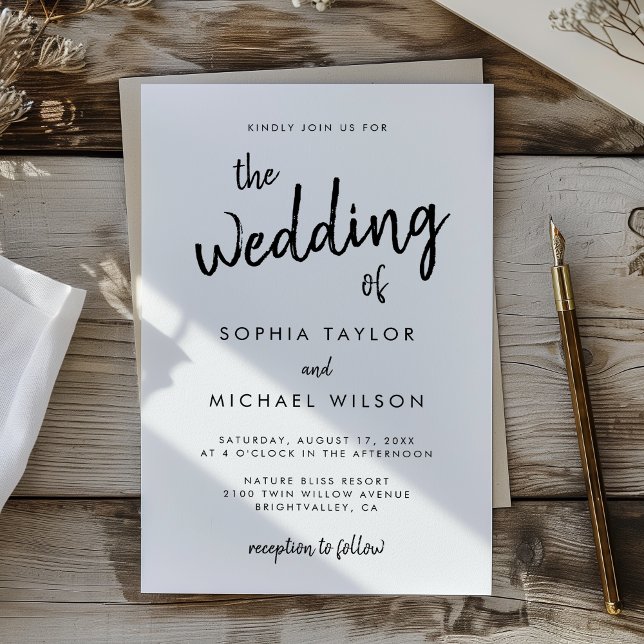 Moderne, feine Schrift Schwarz und Weiß Hochzeit Einladung (Von Creator hochgeladen)
