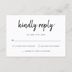 Moderne, feine Schrift Schwarz und Weiß Hochzeit RSVP Karte