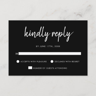 Moderne, feine Schrift Schwarz und Weiß Hochzeit RSVP Karte