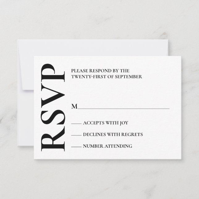 Moderne, feine Schwarz-Weiß-Hochzeit RSVP Karte (Vorderseite)