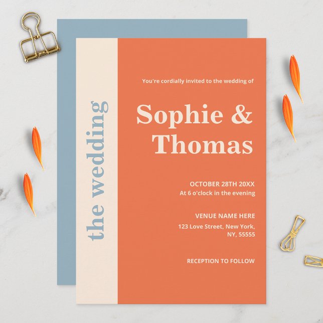 Moderne, feine Typografie Wedding Apricot Dusty Bl Einladung (Von Creator hochgeladen)