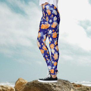 Moderne feminine blaue und orangefarbene florale W Leggings