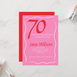 Moderne feminine Pink-Rot 70. Geburtstag Einladung