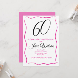 Moderne feminine pink schwarze weiße 60. Geburtsta Einladung