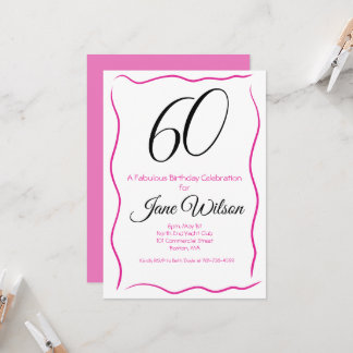 Moderne feminine pink schwarze weiße 60. Geburtsta Einladung