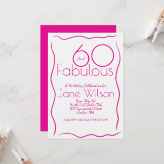 Moderne feminine Schrift Rosa Weiß 60. Geburtstag Einladung