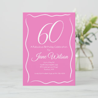 Moderne feminine Schrift Rosa Weiß 60. Geburtstag Einladung