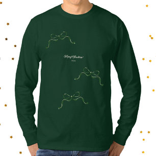 Moderne Ferien Kleine Grüne Schleife Weihnachten T-Shirt