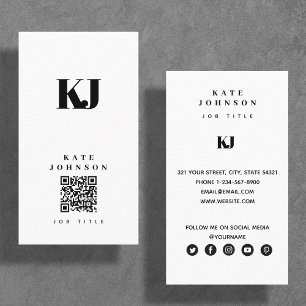 Moderne feste Monogramm-Initialen QR-Code  Visitenkarte