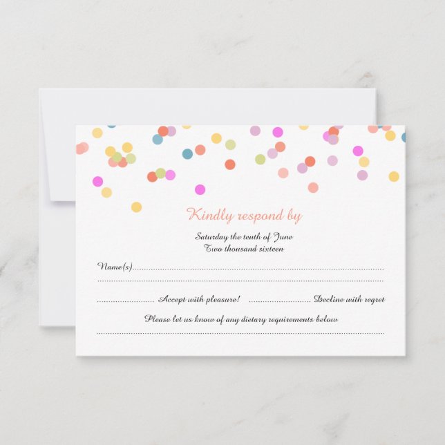 Moderne Festivals Confetti Wedding RSVP Cards (Vorderseite)