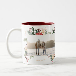 moderne festliche botanische zwei Foto Weihnachten Zweifarbige Tasse