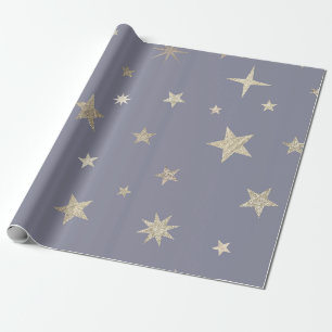 Moderne festliche Gray Gold Star Rolle Geschenkpapier