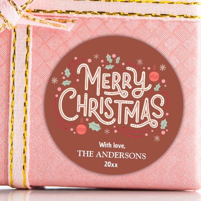 Moderne festliche niedliche Rot & Weiß Weihnachten Runder Aufkleber (Von Creator hochgeladen)