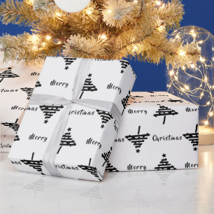 Moderne Festliche Schwarz-Weiß-Weihnachtsbaum-Feie Geschenkpapier