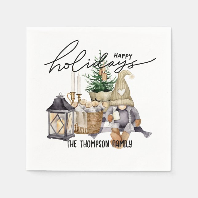 Moderne festliche Wasserfarbe Santa Claus Weiß Serviette (Vorderseite)