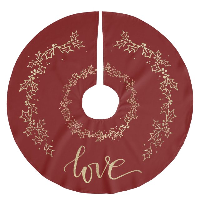 Moderne, festliche Weihnachtsrot- und Goldholz, Li Polyester Weihnachtsbaumdecke (Vorderseite)