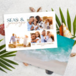 Moderne Festtage am Meer mit vielen Fotos Feiertagskarte<br><div class="desc">Stilvolles Weihnachtskartendesign mit trendigem Mix aus fett- und skriptfähigem Schriftart,  Platz für Ihr ausgewähltes Foto vorne mit Strand- und Meeresgrafik auf der Rückseite</div>