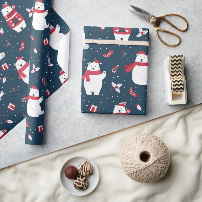 Moderne Festtage Winterpolarbären Geschenkpapier (Kunsthandwerk)