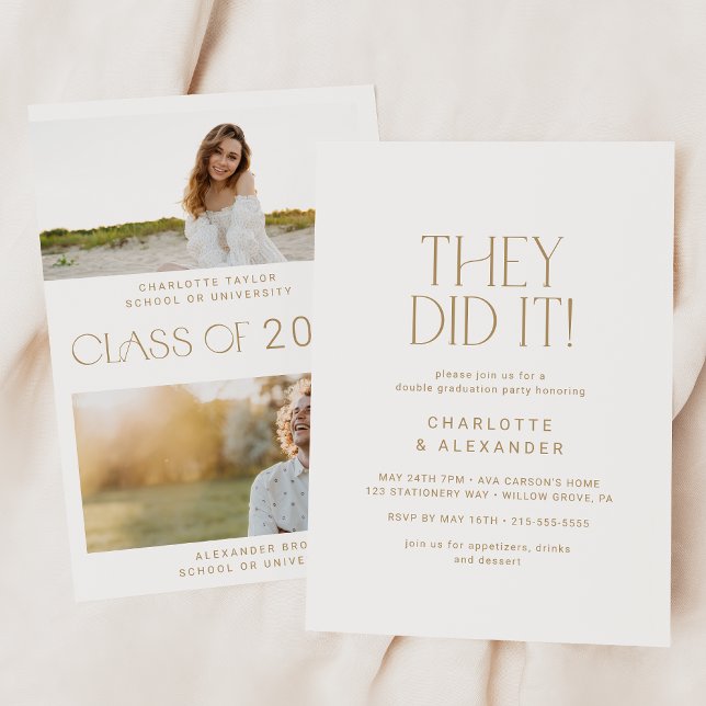 Moderne Fete Gold Foto Double Graduation Party Einladung (Von Creator hochgeladen)