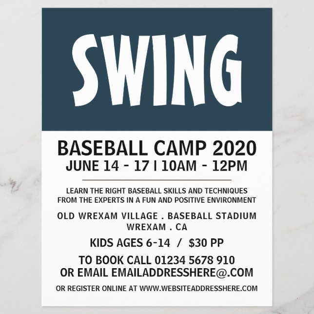 Moderne Fett, Baseball-Camp-Werbeflyer Flyer (Vorne)