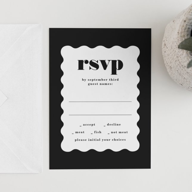 Moderne, fett skalierte Rahmen Schwarz-weiße Hochz RSVP Karte (Von Creator hochgeladen)