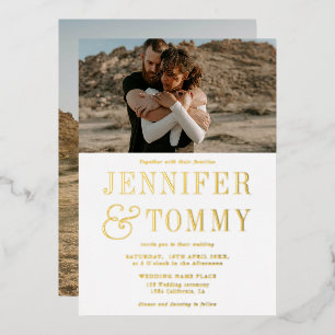 Moderne, fette Ampere und weiße 2 Fotos Hochzeit Folieneinladung