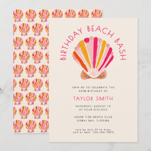Moderne fette Beach Sommer Muschel Rosa Geburtstag Einladung