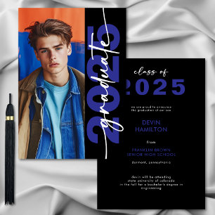 Moderne fette blaue Typografie-Grad-Ankündigung Einladung