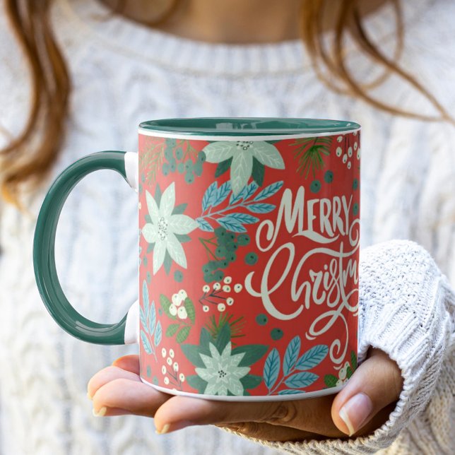 Moderne fette floral frohe Weihnachten Tasse (Modern Bold Floral Merry Christmas Mug)